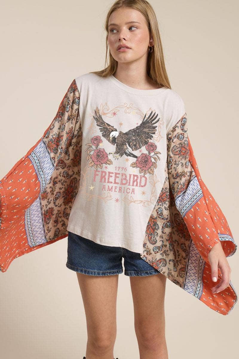 Zutter - Wholesale Screen Printed T-Shirt - Women's - Free Bird America 1776 Graphic Kantha Top2