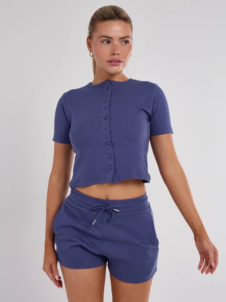 AX Labels - Wholesale Lounge Set - Women's - Ribbed Button Through Short Sleeve Top and Shorts Co-ord51