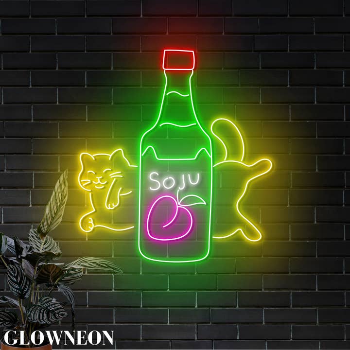 Glow Neon - Wholesale Neon sign - Cat Soju Bottle Wall Led Light, Korean Soju Bar Led Wall Art