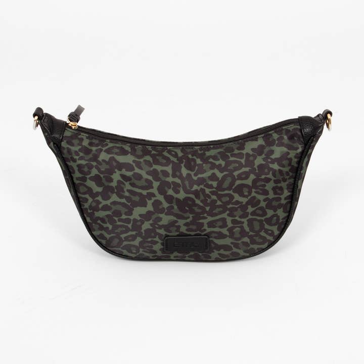 Sac bandoulière demi-lune - Imprimé léopard kaki, Nylon/PU pour la vente par ÊTRE