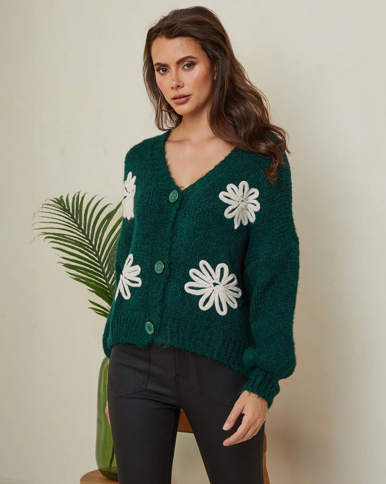 LÉA & LUC - Vente Cardigan – femme - Gilet cardigan col en V et motif fleur REF. 3077916