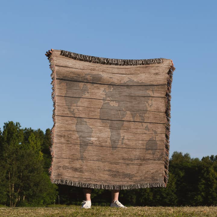 3dRose - Wholesale Throw Blanket - 3dRose, Print of Map Of World On Wood, Blanket1