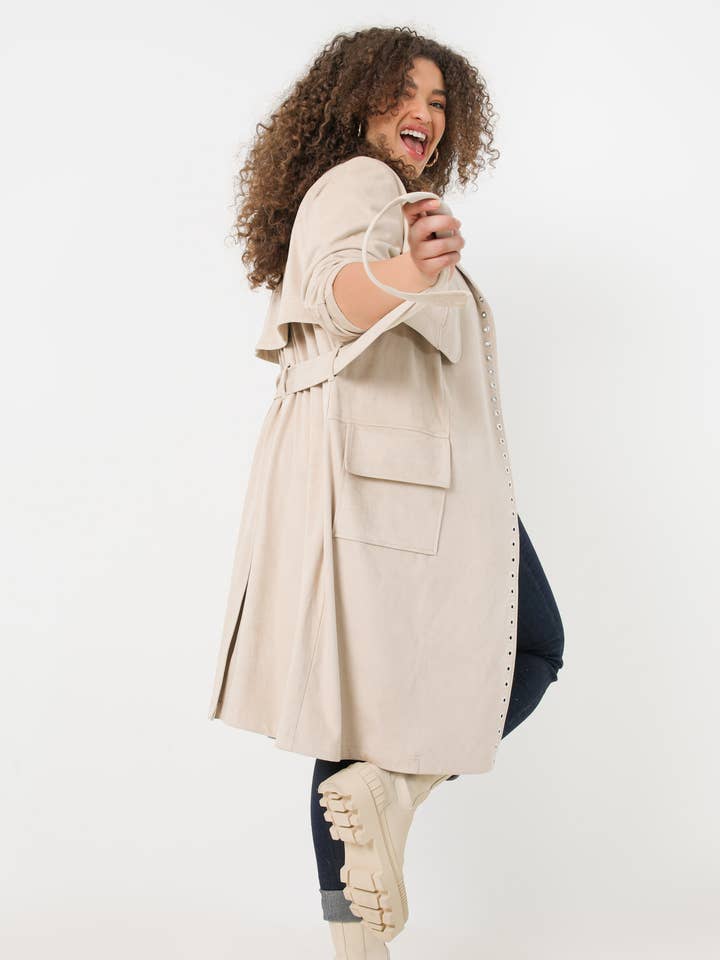 Trenchcoat mit Wildleder-Effekt und Pfirsichhaut-Optik (Versand 5./10. Februar) für den Großhandel von Jean-Marc-Philippe