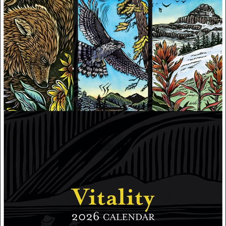 Claire Emery Art - Wholesale Calendar - 2026 Vitality Woodcut Calendar (6"x12") 2