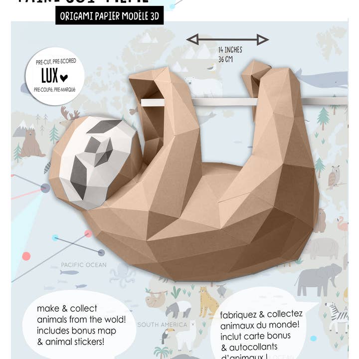 Sofs Designs – Großhandel Bastelset – 3D-Lux-Papier-Origami-Modellbausatz „Faultier“ zum Selbermachen3