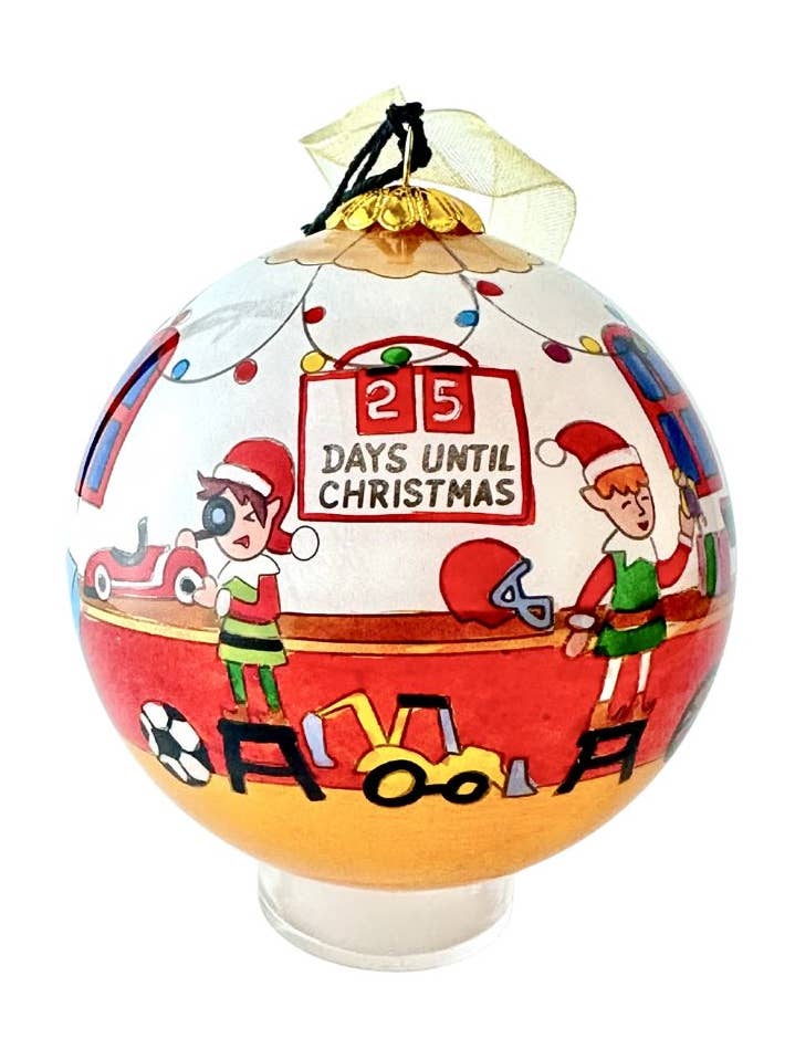 Hand-Painted Glass Ornament - Santa’s Workshop for wholesale by Kitty Keller Designs