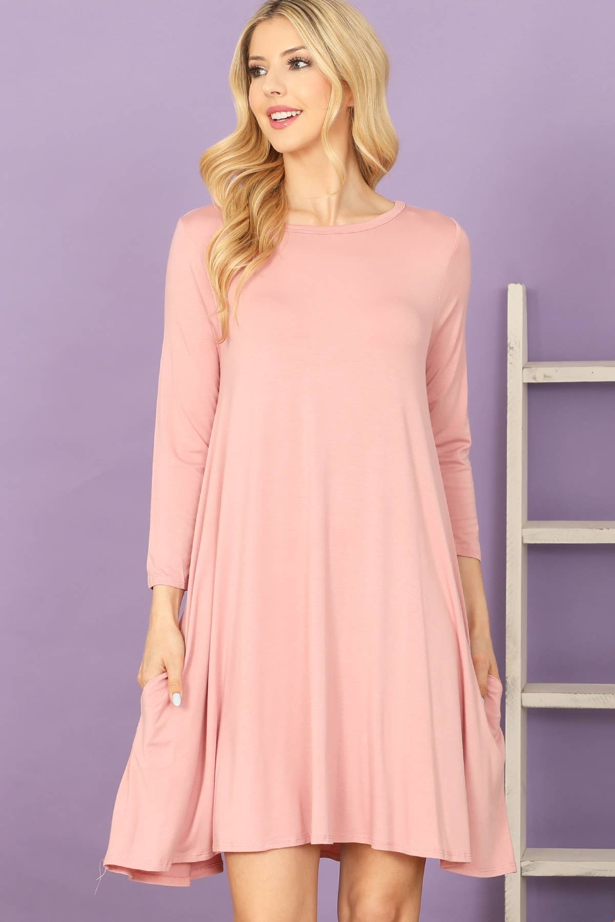 MYS Wholesale Inc - Vente Robe – femme - Robe unie à encolure bateau et manches quarts avec poches latérales10