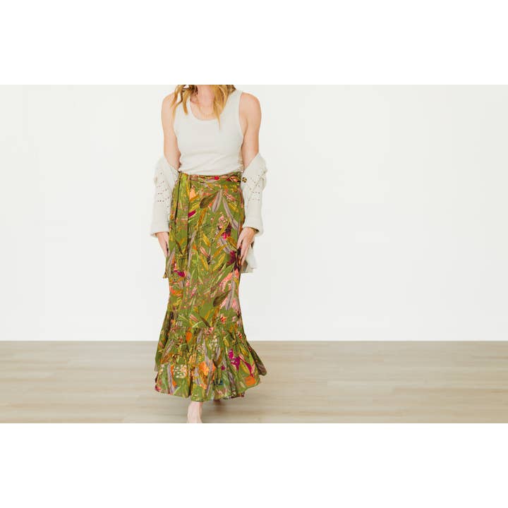 Featherington 3-Way Wrap Skirt- Green for wholesale by Winton and Waits