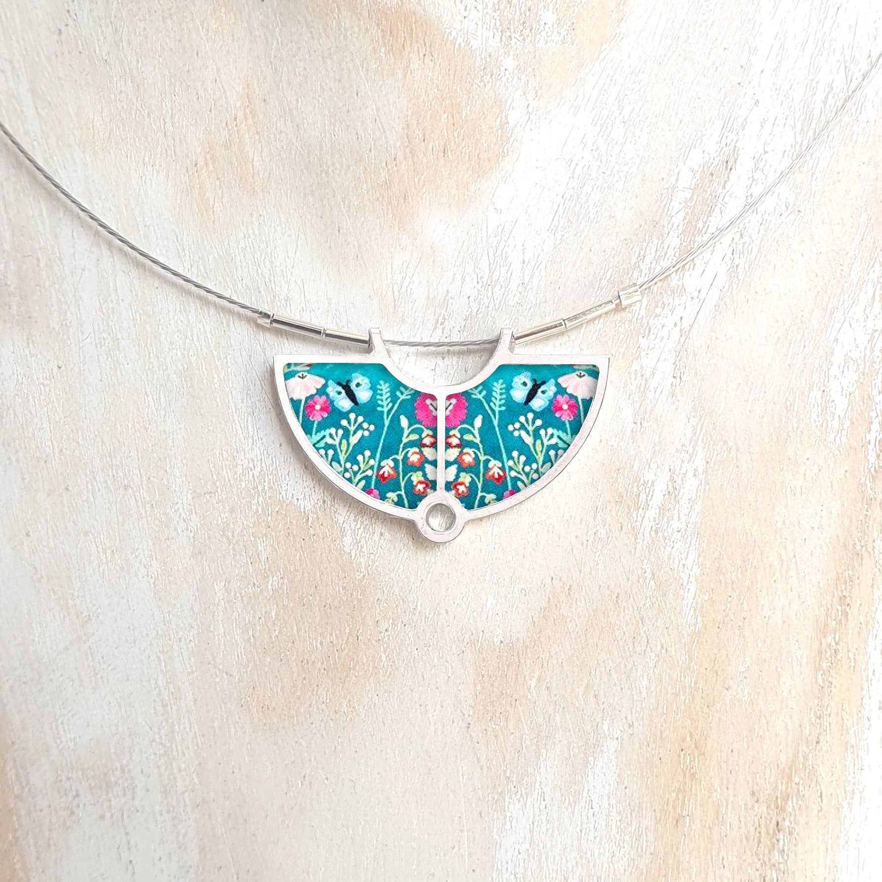 Noa Jewellery - Wholesale Pendant/Charm Necklace - Aluminium Framed Semi Circle Ceramic Necklace2