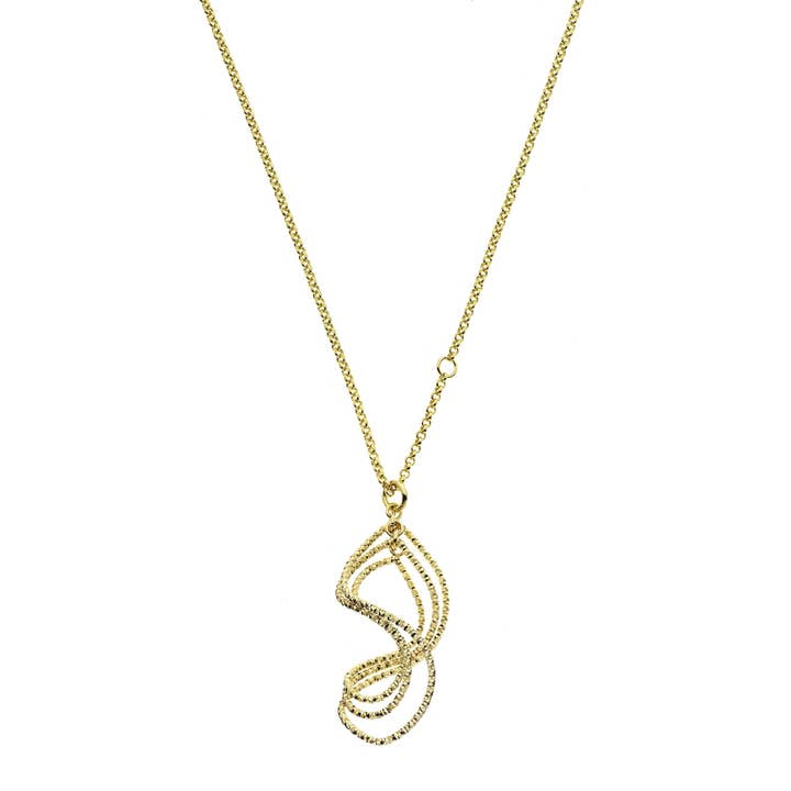 18K Gold EP 32.3" Link Necklace w/Textured Swirled Pendant for wholesale by Luxe on Main LLC