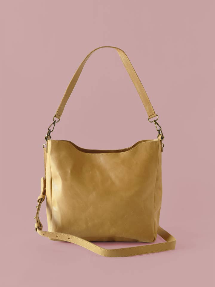 CUSTOM BRANDED | Midsized Caramel Brown Leather Crossbody for wholesale by Purse & Clutch