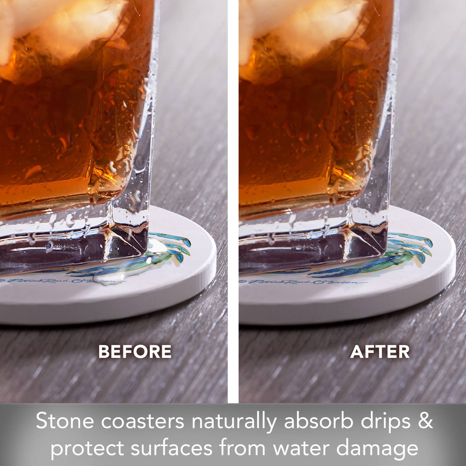 CounterArt/Highland Home/Thirstystone - Wholesale Coasters - Teal Crab Round Absorbent Stone Coaster 4pk3