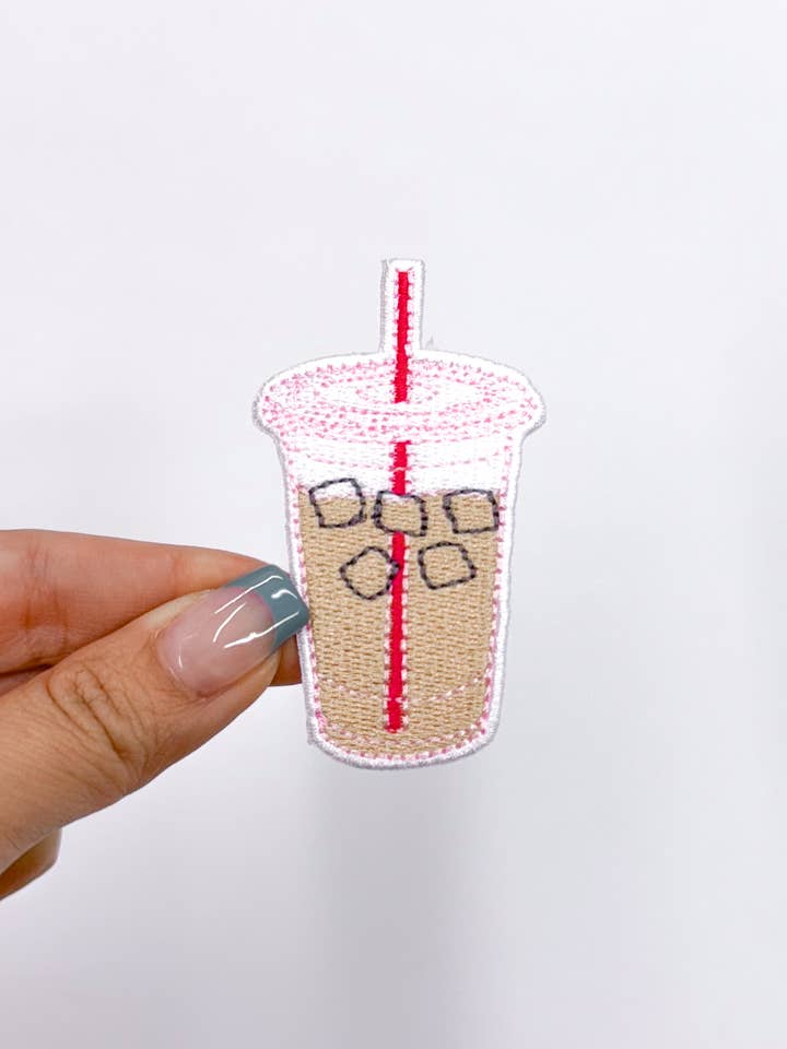 Iced Coffee Glitter Embroidery Patch for wholesale by ABLNco