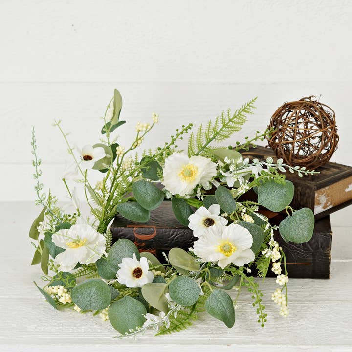 21022- 14in Wreath-Wrinkle Poppy with mix leaves for wholesale by Holiday Depot Inc.