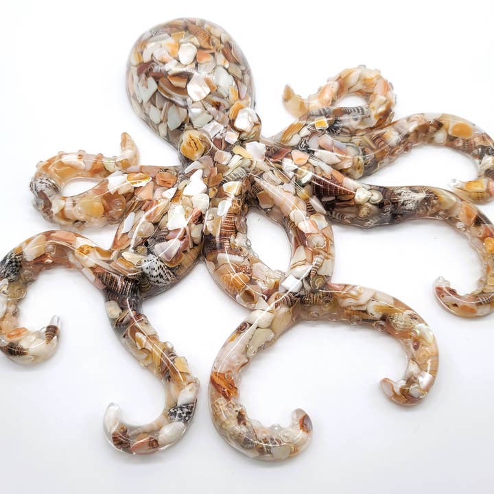 JEMS of the Sea – wholesale Wall Accent – Resin Octopus Wall Art - Made with Crushed Natural Seashells