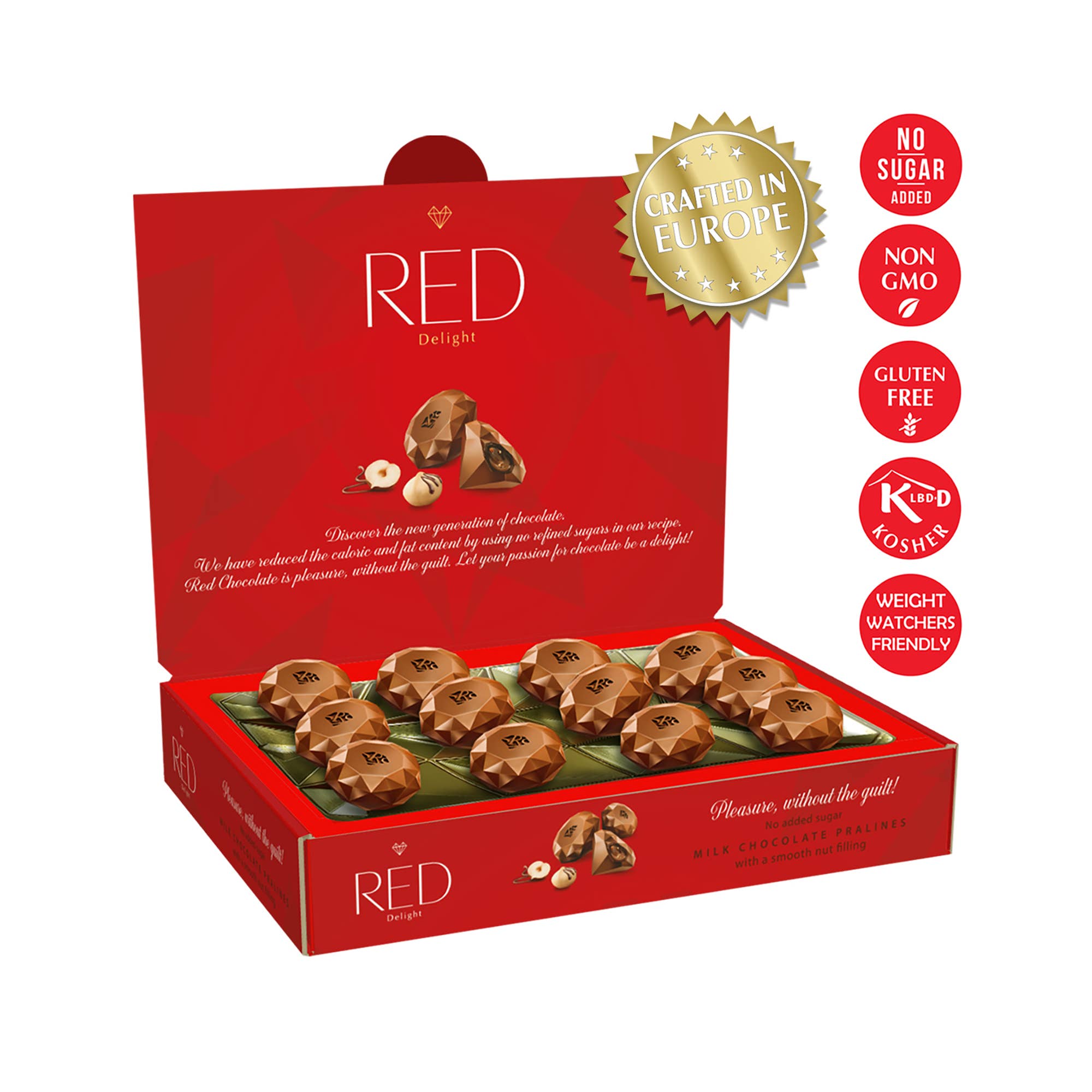 RED Chocolate - Wholesale Chocolate Box - RED Delight®™ Milk Chocolate Truffles w/ Nuts 4.66oz Box1