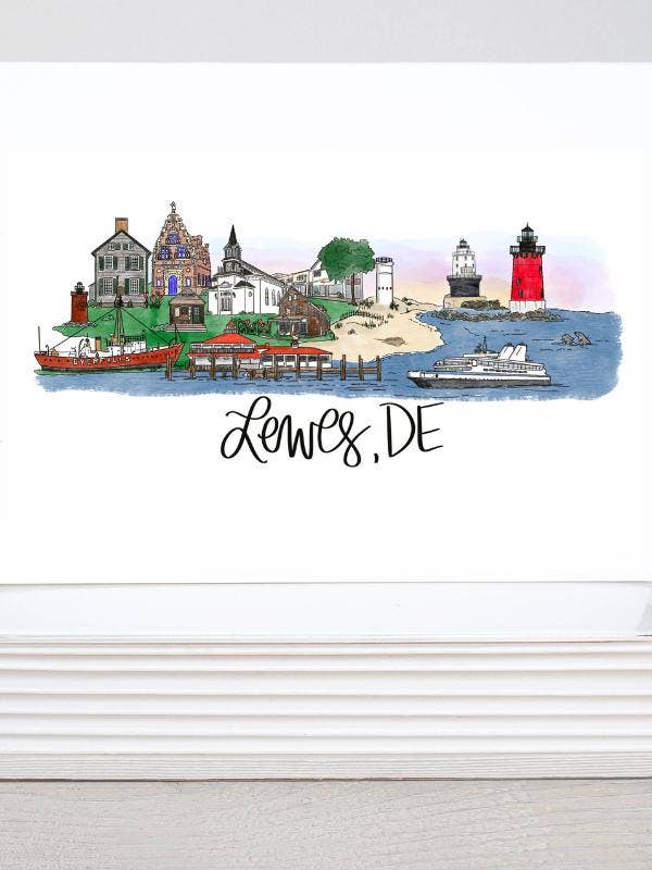 Lewes, DE Delaware handgezeichnetes Wahrzeichen-Notizkartenset (6) für den Großhandel von Thirteenwinks