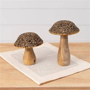 Audrey's Home & Gift - Wholesale Decorative Figurine - Mango Wood Beaded Mushrooms (Set Of 02)2