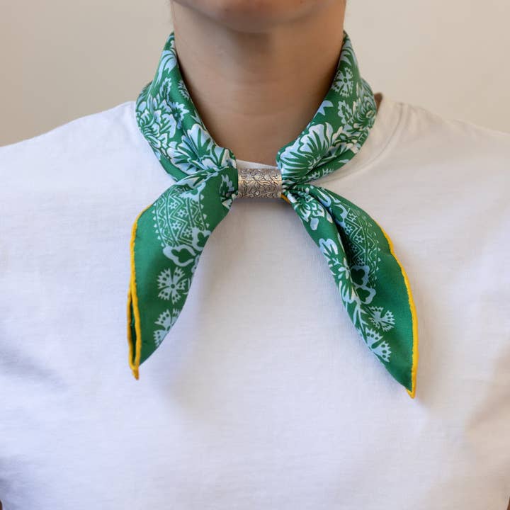 Last Chance Textiles - Wholesale Scarf - Unisex - Silk Twill Scarf - Blossom in Garden Green