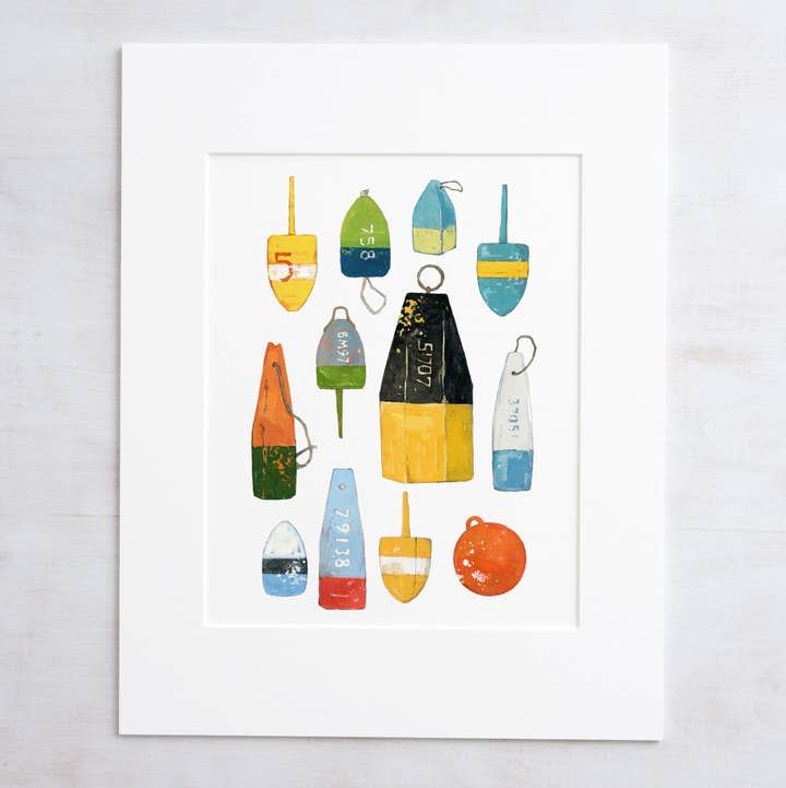 Studio Tuesday – Engroshandel Kunsttryk – Hummer Bøjer Akvarel Maleri, Farverige Nautisk Print0