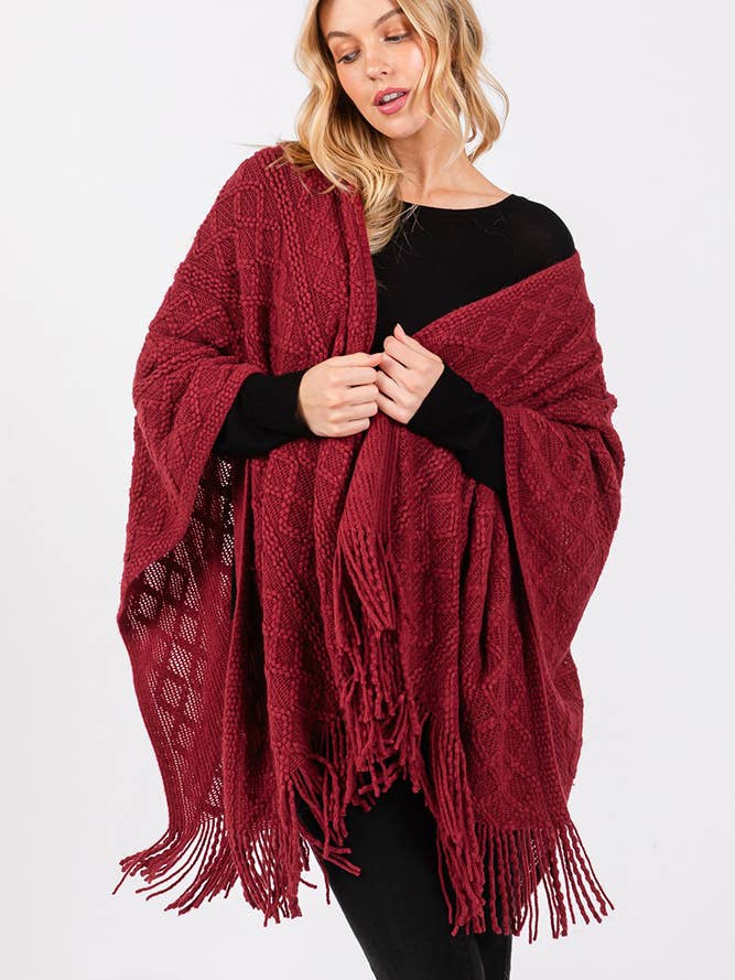 Hana – wholesale Cardigan – Women’s – Diamond Pattern Tassel Knit Ruana Winter Cardigan28