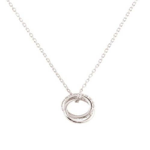 CZ Double Ring Necklace, plated-Gold for wholesale by S&A Fashions