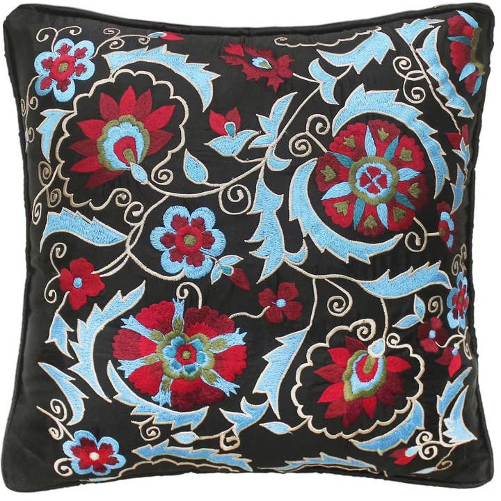 Bohemian Quach Silk Embroidered Handmade Pillow for wholesale by Arshs Fine Rugs