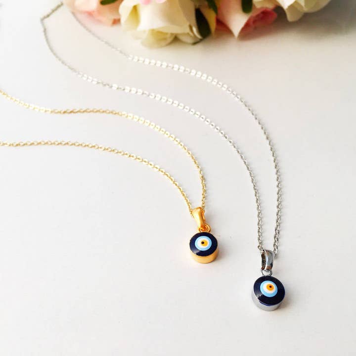 Evileyefavor - Venta al por mayor Collares con colgantes/abalorios - Collar Tiny Evil Eye, Collar de cuentas de mal de ojo, Collar de cadena de oro malvado