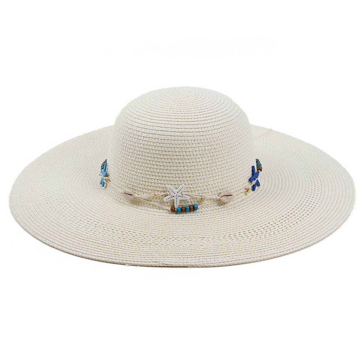 ACCITY - Wholesale Straw Hat - Women's - SUNSHADE STARFISH DECORATED DOME STRAW HAT_CWAH11956