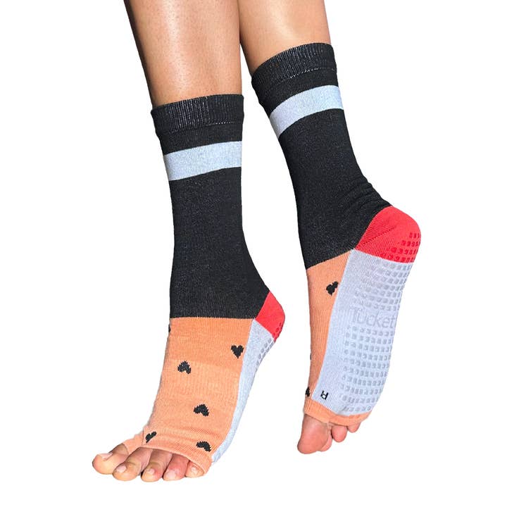 Tucketts - Wholesale Socks - Women's - Crew Toeless - Spice Color Blocking - Grip Socks