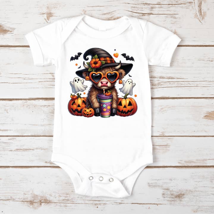 Body de Halloween para Bebé com Vaca Highland Bebé Presente para Bebé por atacado de Mama and Littles Apparel