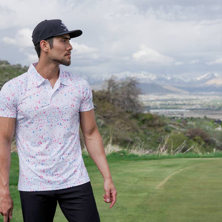 Shank It Golf - Wholesale Polo - Men's - Paint Splatter Polo White