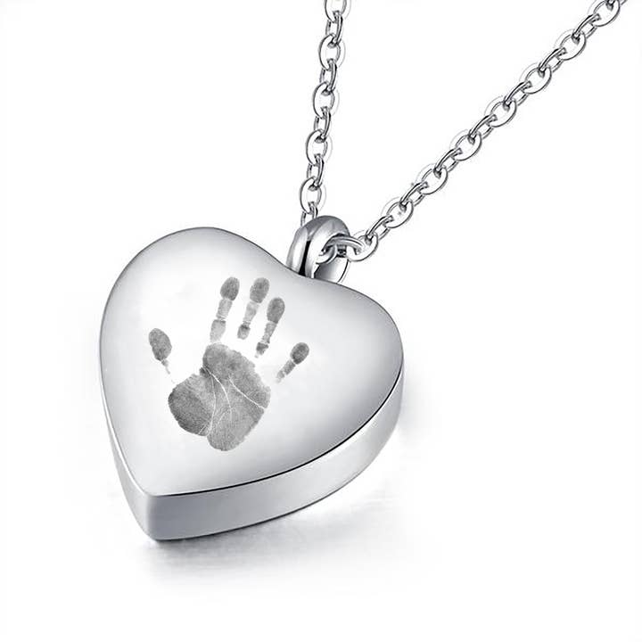 Silver Handprint Footprint Urn Necklace for wholesale by Gemz By Emz