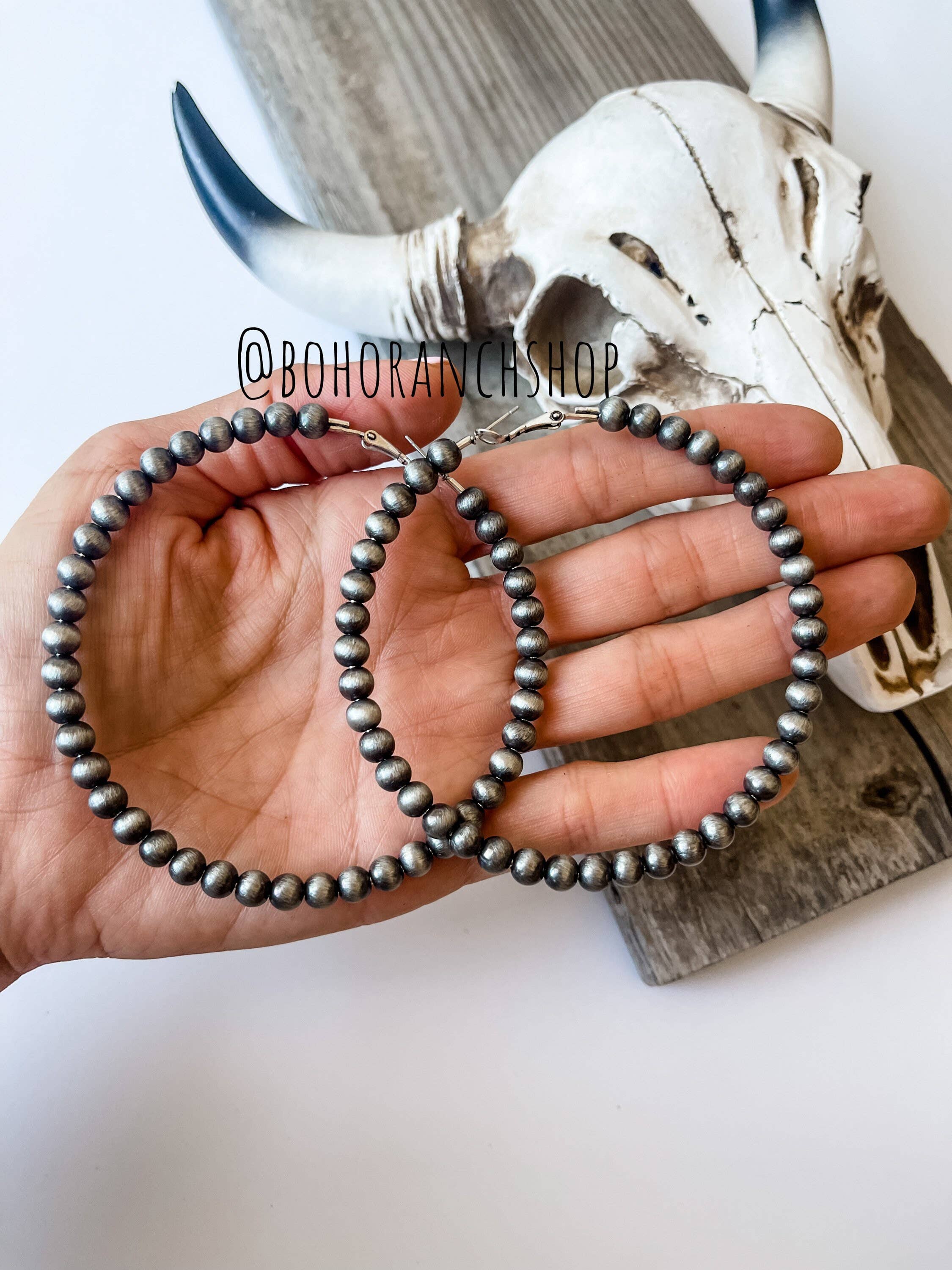 Boho Ranch Shop – wholesale Hoop earrings – 3” Western Navajo Pearl Hoops Earrings2