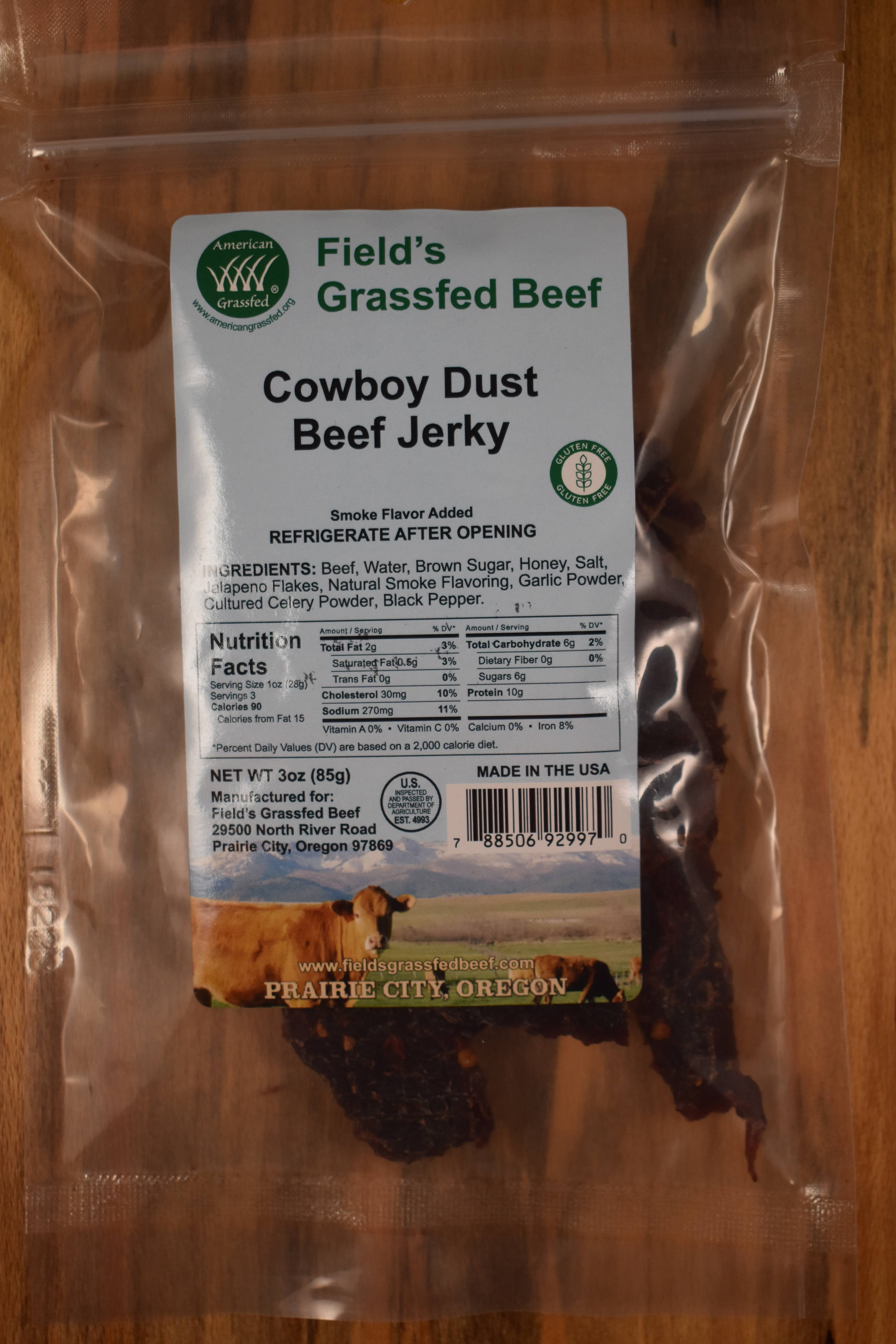 Field's Grassfed Beef - Wholesale Jerky - Cowboy Dust 100% Grassfed Beef Jerky (Case: 12 3oz Packages)2