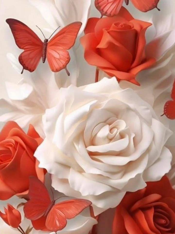 Papillons & Roses – Impression sur Toile d'Art Mural pour la vente par StickerMoo