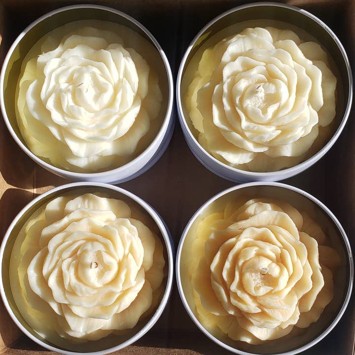 LiveYoung Candle Company - Wholesale Novelty Candle - Ombre Bouquet of Peony Candles | White Tin Flower Candle1