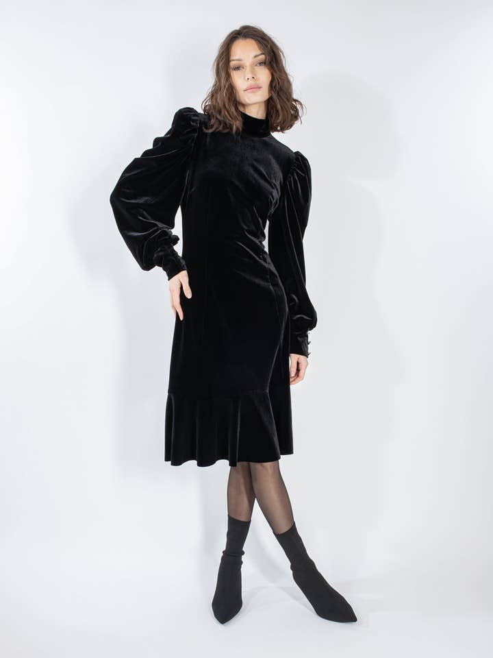 Black Velvet Rhinestone Dress for wholesale on Faire