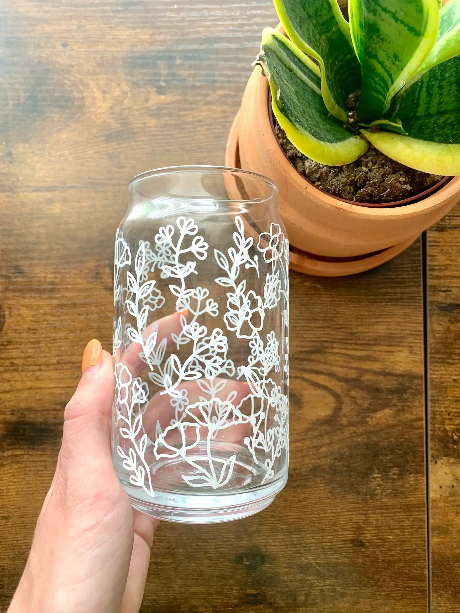 MarieDesignCo - Venta al por mayor Vaso/copa - Taza de café floral, 16 oz pinta, lata de vidrio taza de café3