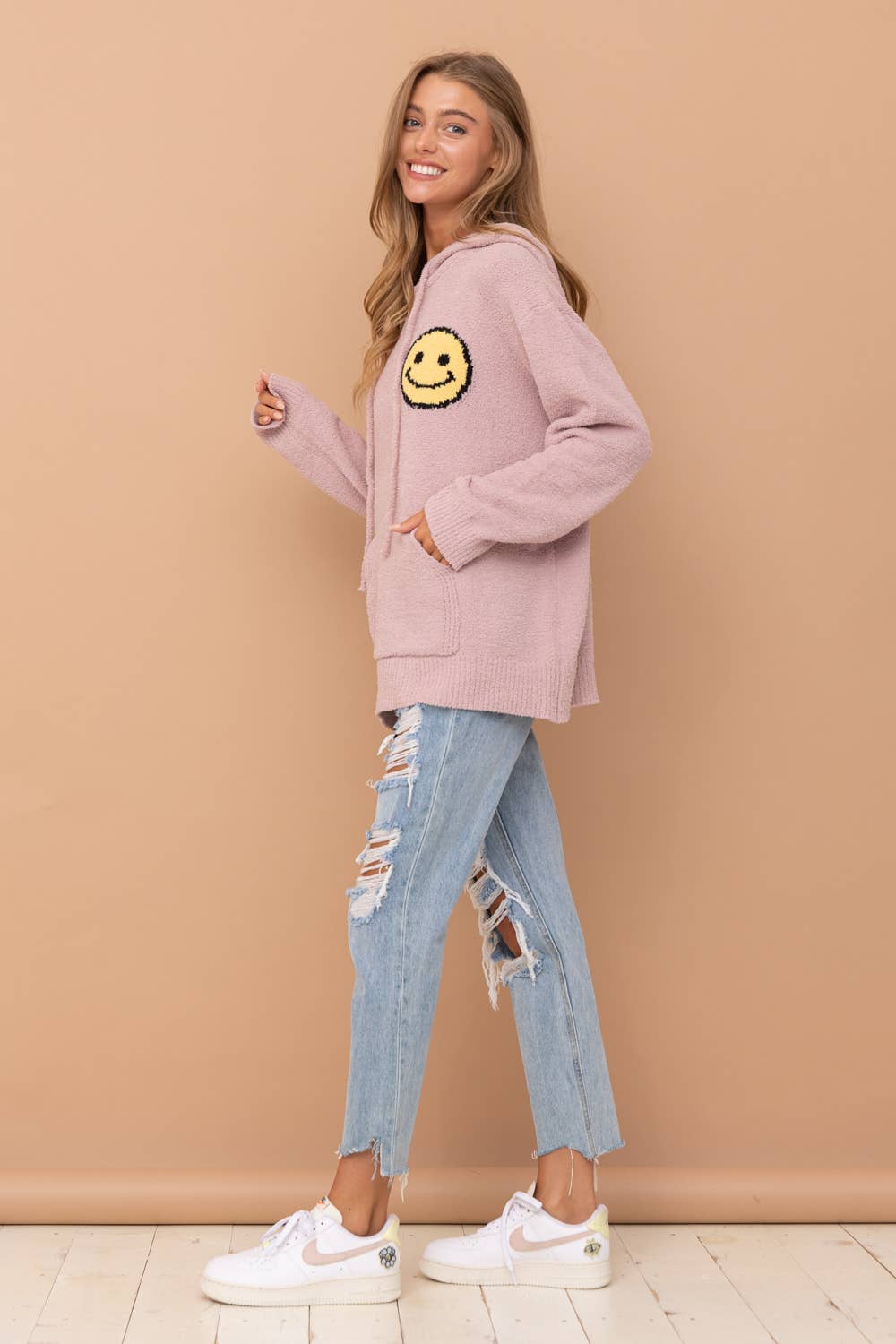 Blue B - Wholesale Hoodie - Women's - 17376W - Fuzzy Cozy Hooded Smiley Sweater17