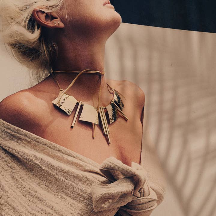 Bisjoux - Wholesale Bib Necklace - Brass hammered collar necklace tribal handmade designer2