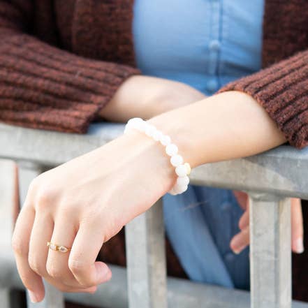 Fair Anita - Wholesale Beaded Bracelet - Stone Elastic Bracelet - White Agate2