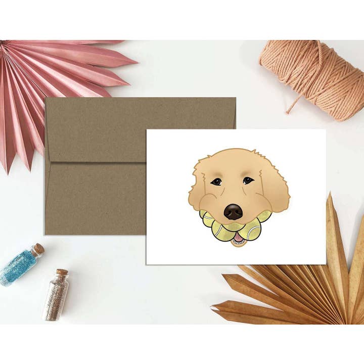 Tennis Golden Retriever Blank Note Card for wholesale by Golden Paper Goods