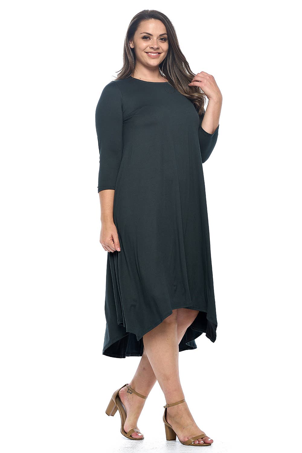 Allium - Wholesale Dress - Women's - Asymmetric Hem Midi Dress Plus Size1