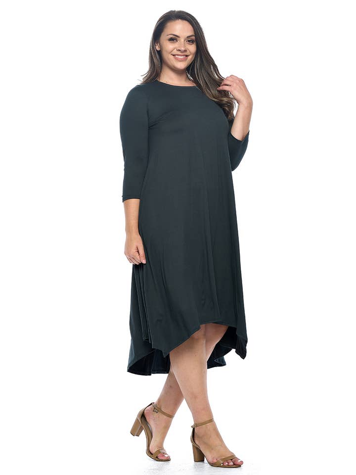 Allium - Wholesale Dress - Women's - Asymmetric Hem Midi Dress Plus Size1