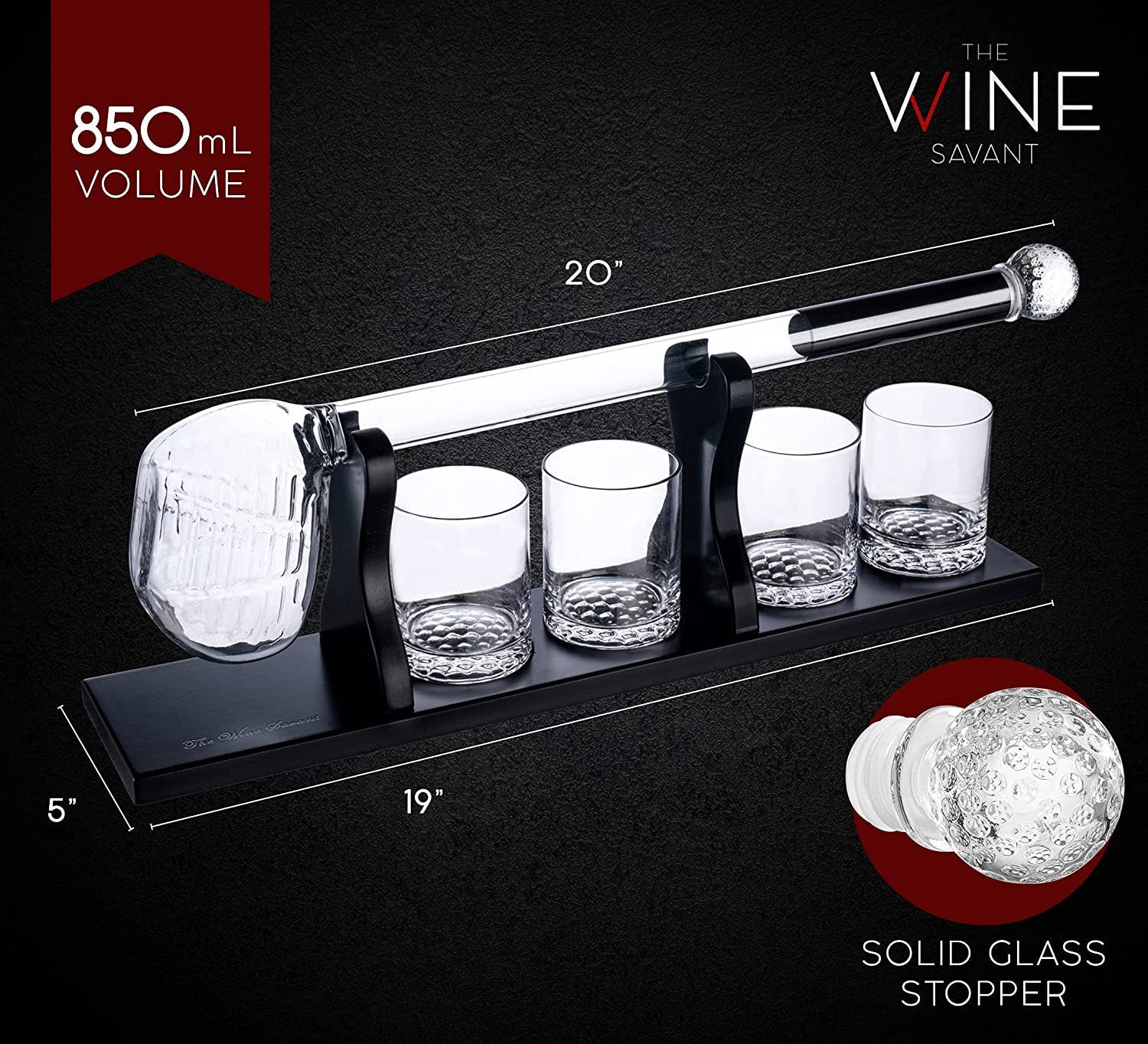 The Wine Savant /  Khen Glassware - Wholesale Cocktail/Liquor Glass - Golf Club Whiskey Decanter and 4 Liquor Glasses2