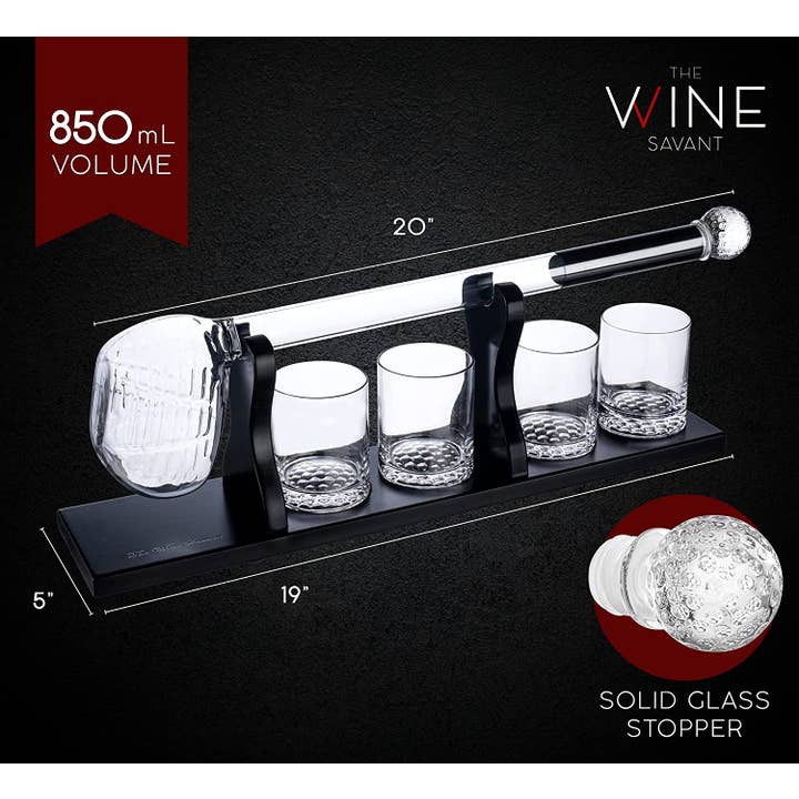 The Wine Savant / Khen Glassware - Wholesale Cocktail/Liquor Glass - Golf Club Whiskey Decanter and 4 Liquor Glasses2