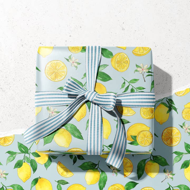 KelseyMDesigns - Wholesale Wrapping Paper Roll - Lemons Wrapping Paper - 3 Sheet Roll