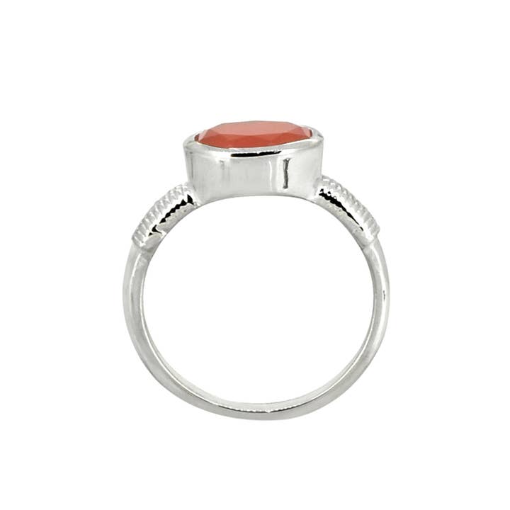 Tiramisu - Wholesale Single Stone/Solitaire Ring - 925 Sterling Silver Carnelian Gemstone Textured Ring