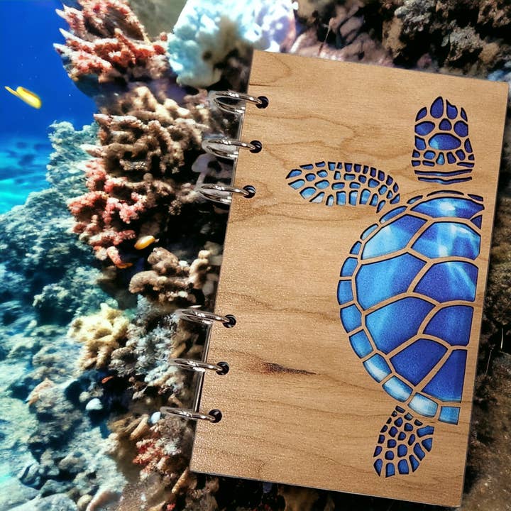 Wood Refillable Notebook Journal - Turtle Design for wholesale by Gulf Coast Custom
